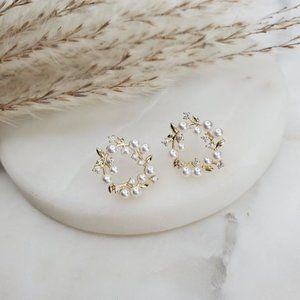 Gold Pearl & Crystal Halo Earrings